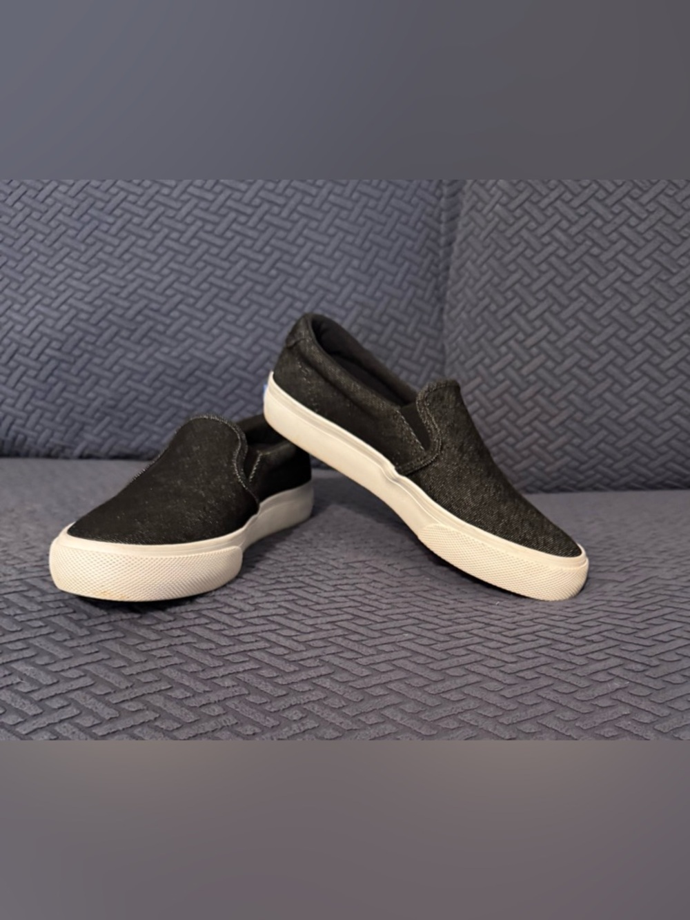 Women’s Black Slip-On Canvas Sneakers with White Sole